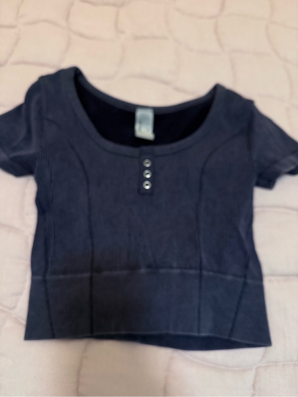 One Step Ahead Ribbed Henley Crop Top in Charcoal - Picture 4 of 5